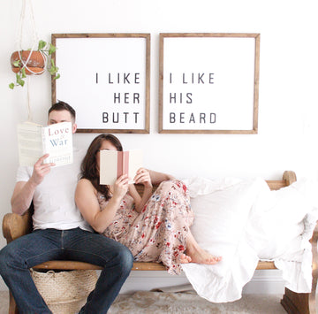 Wood Framed Signboard - His Beard Her Butt - SQ [DUO]